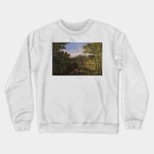 Landscape with Two Nymphs and a Snake by Nicolas Poussin Crewneck Sweatshirt